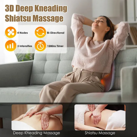 Shiatsu Back And Waist Massager With Heat Cordless Rechargeable Kneading Lower Back Massage Pillow Portable Lumbar Massager For Home Car Office GPCT5470