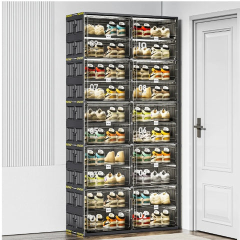 6 Layers Of 24 Pairs Of Hard Plastic Shoe Storage Cabinet, Large Stackable And Foldable Sneaker Shoe Box Storage Cabinet