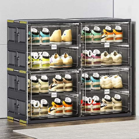6 Layers Of 24 Pairs Of Hard Plastic Shoe Storage Cabinet, Large Stackable And Foldable Sneaker Shoe Box Storage Cabinet