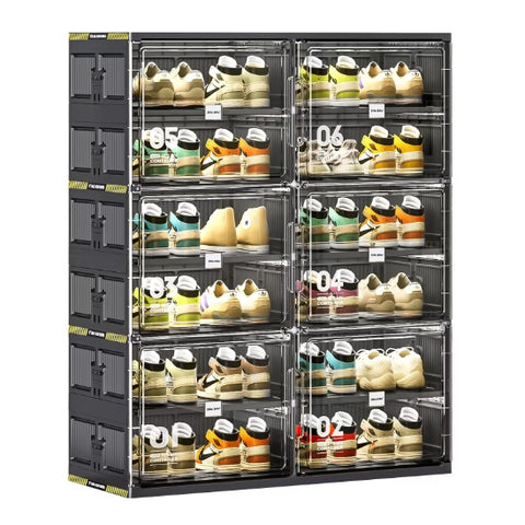 6 Layers Of 24 Pairs Of Hard Plastic Shoe Storage Cabinet, Large Stackable And Foldable Sneaker Shoe Box Storage Cabinet