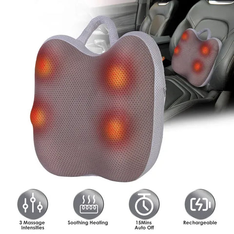Shiatsu Back And Waist Massager With Heat Cordless Rechargeable Kneading Lower Back Massage Pillow Portable Lumbar Massager For Home Car Office GPCT5470