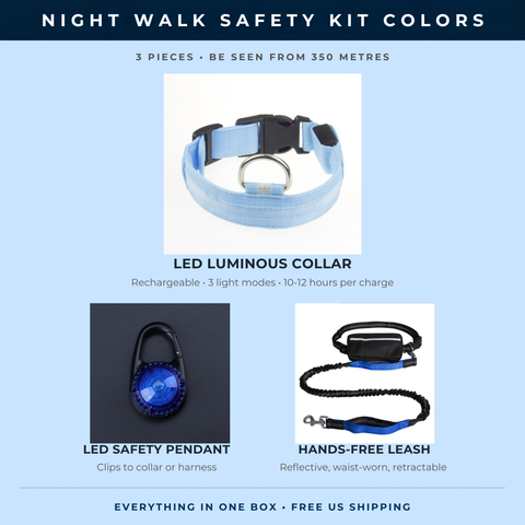 Night Walk Safety Kit — LED Collar, Light-Up Pendant & Reflective Leash