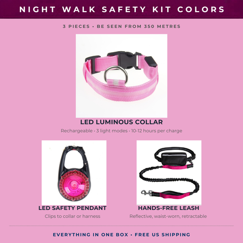 Night Walk Safety Kit — LED Collar, Light-Up Pendant & Reflective Leash