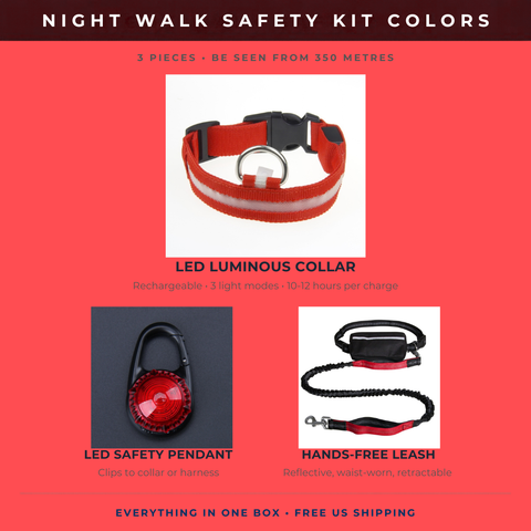 Night Walk Safety Kit — LED Collar, Light-Up Pendant & Reflective Leash