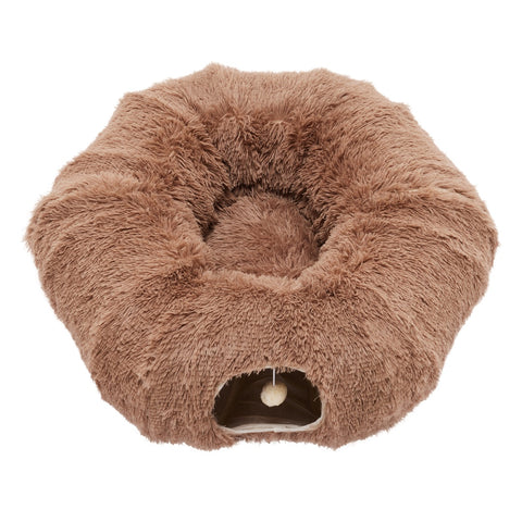 Brown fluffy pet bed on a white background