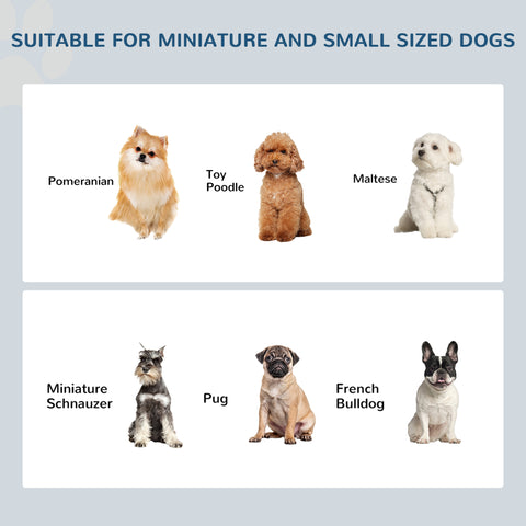 Images of miniature and small-sized dogs with text indicating suitability for these dog breeds.