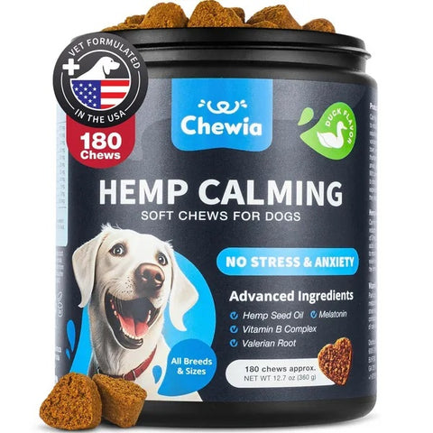 Chewia hemp calming soft chews for dogs packaging on a white background