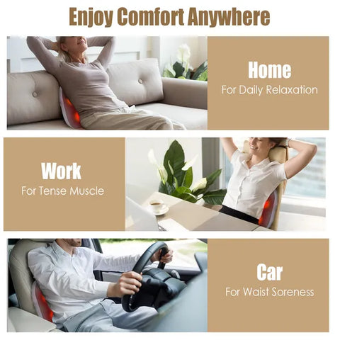 Shiatsu Back And Waist Massager With Heat Cordless Rechargeable Kneading Lower Back Massage Pillow Portable Lumbar Massager For Home Car Office GPCT5470