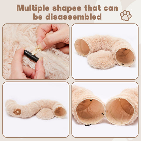 Pet toy with multiple disassembled shapes and assembly process shown.