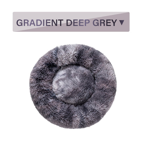 Fluffy gradient deep grey pet bed on a white background