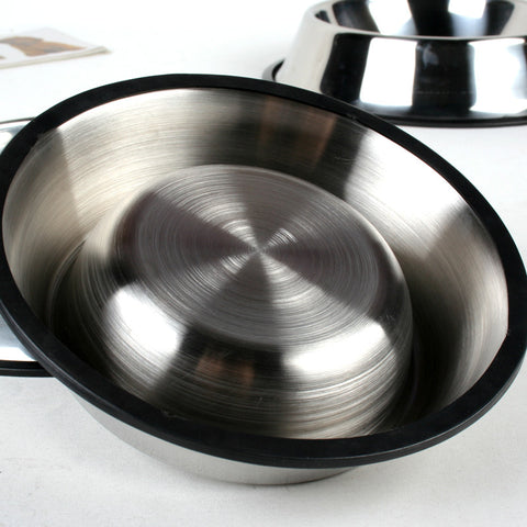 Heavy-duty stainless steel dog bowl that resists chewing and denting