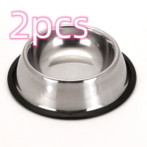 Two-piece stainless steel dog bowl set with non-slip bases, for food and water