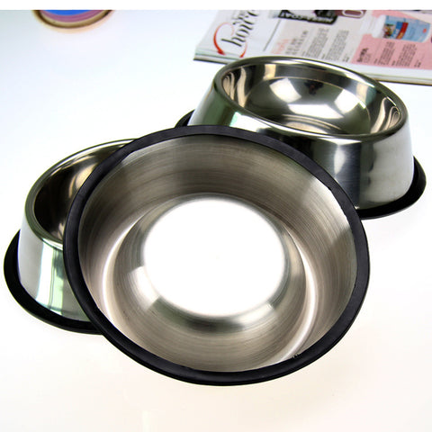 Three Classic Stainless Steel dog bowls in graduated sizes on a white background